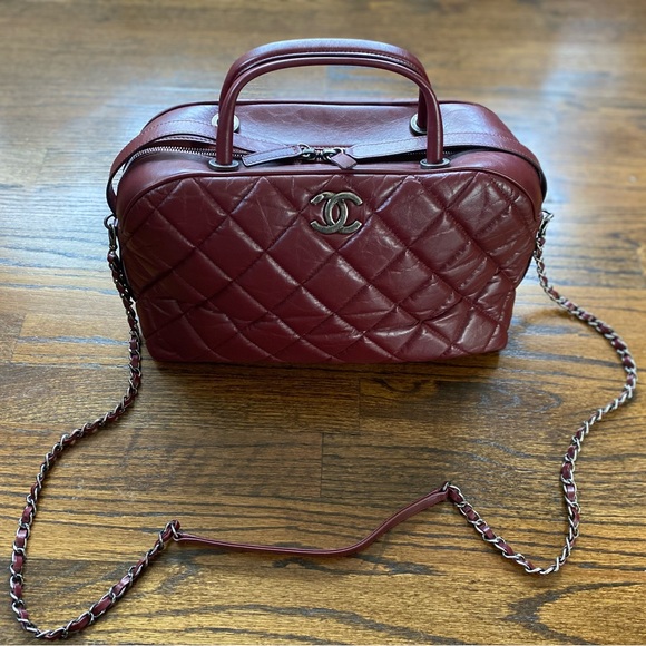 CHANEL Burgundy Leather Bowling Bag! - Picture 9 of 11